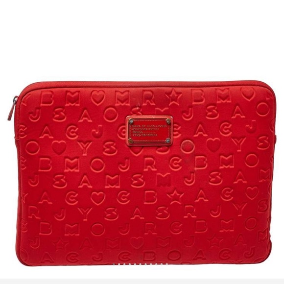 Marc by Marc Jacobs Red Dreamy Logo Monogram Laptop Sleeve Case Unisex - Picture 1 of 14